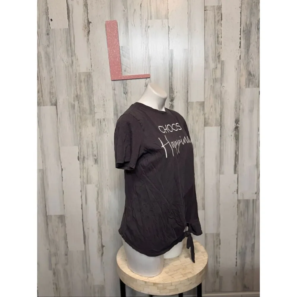 Sweet Soul “Choose Happiness” Graphic Tee Gray Tie-Front Shirt Size Large